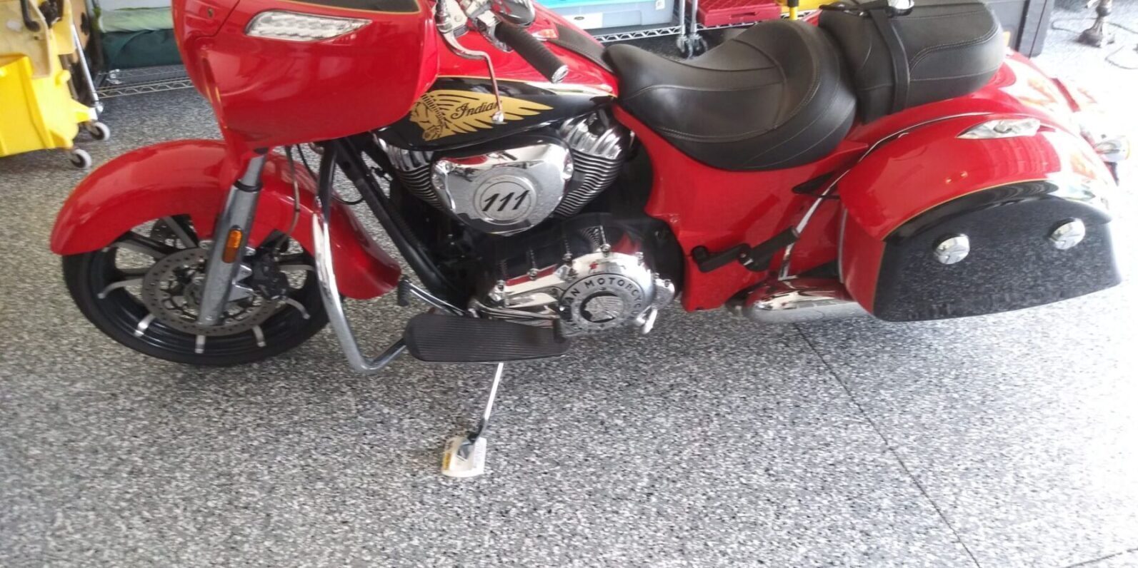 Epoxy Garage floor with motorcycle on it
